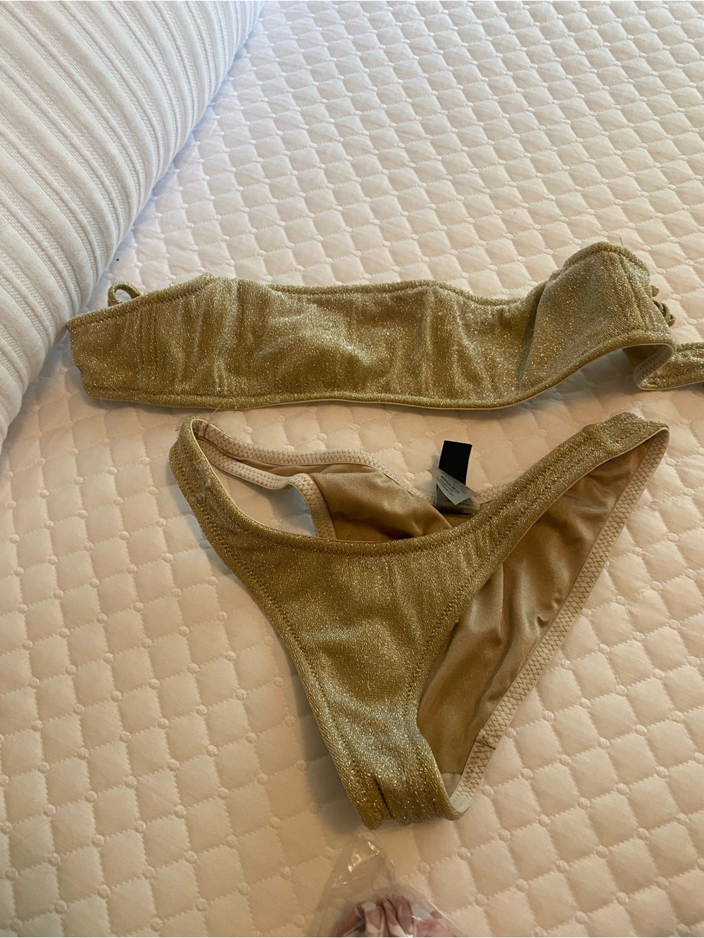 triangl swimwear Gold Shimmer Bandeau Bikini Set